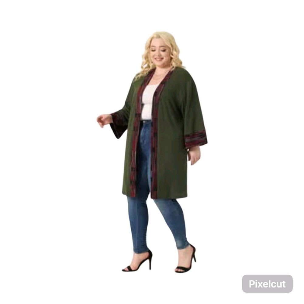 NWOT Agnes Orinda Womens Size 3X Army Green Boho Open Front Cardigan